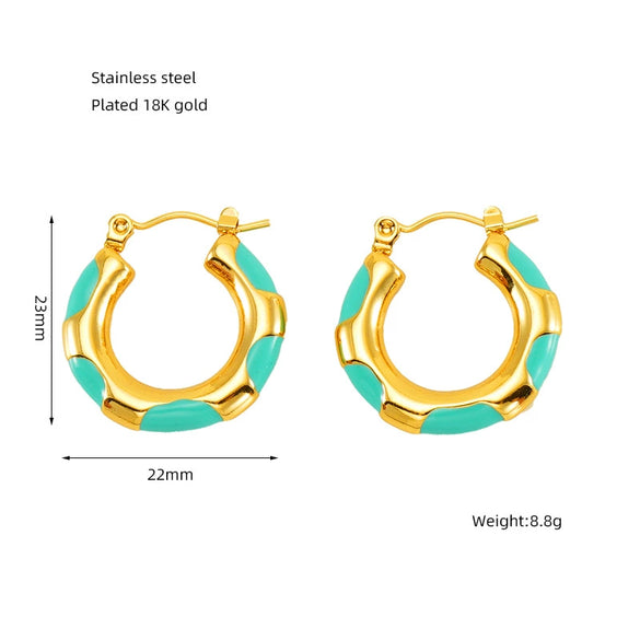 316L Stainless Steel Enamel Drop Glaze Geometric Electroplated Earrings For Women