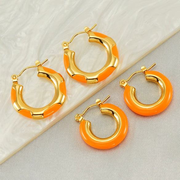 316L Stainless Steel Enamel Drop Glaze Geometric Electroplated Earrings For Women