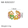 Stainless Steel Enamel Oil Drop Color Heart Shaped Geometric Bohemian Style Adjustable Open Ring For Women 18K Furnace Vacuum Plated