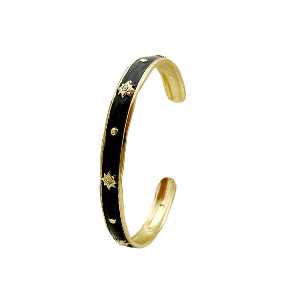 Stainless Steel Enamel Oildrip Diamondencrusted Eightpointed Star Adjustable Open Bracelet With Electroplating