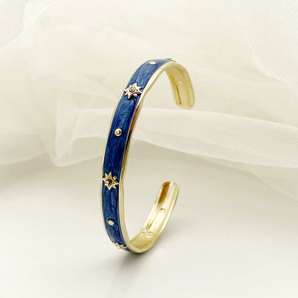 Stainless Steel Enamel Oildrip Diamondencrusted Eightpointed Star Adjustable Open Bracelet With Electroplating