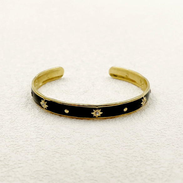 Stainless Steel Enamel Oildrip Diamondencrusted Eightpointed Star Adjustable Open Bracelet With Electroplating