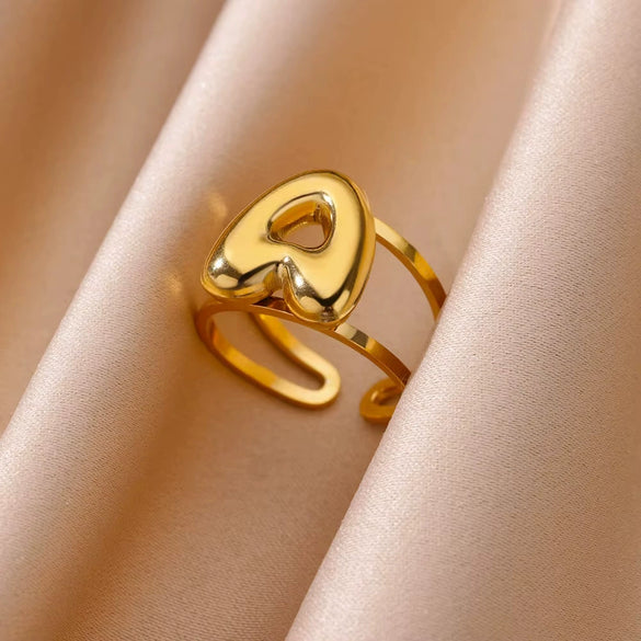 Stainless Steel English Letters Ring Unisex Opening Adjustable Electroplated Minimalist Style