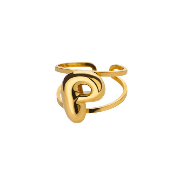 Stainless Steel English Letters Ring Unisex Opening Adjustable Electroplated Minimalist Style