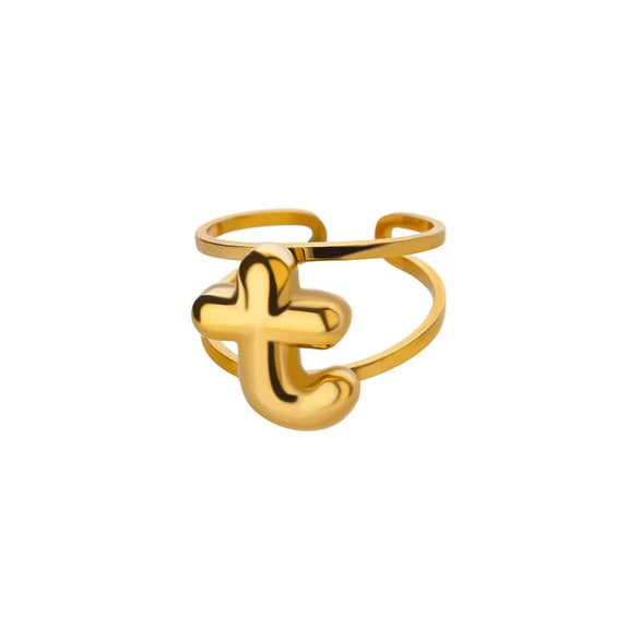 Stainless Steel English Letters Ring Unisex Opening Adjustable Electroplated Minimalist Style