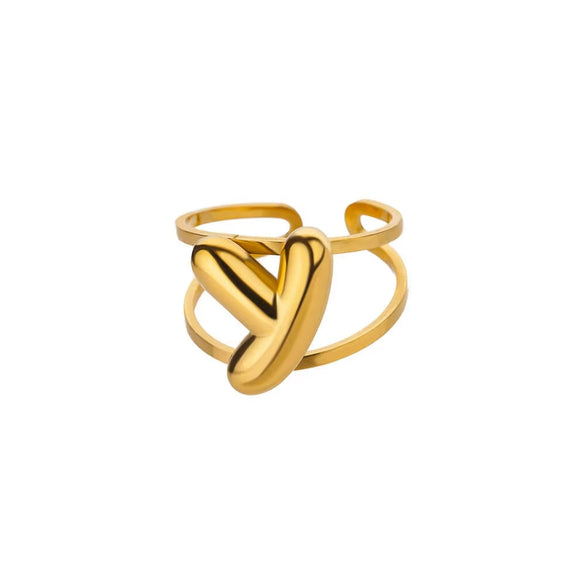 Stainless Steel English Letters Ring Unisex Opening Adjustable Electroplated Minimalist Style