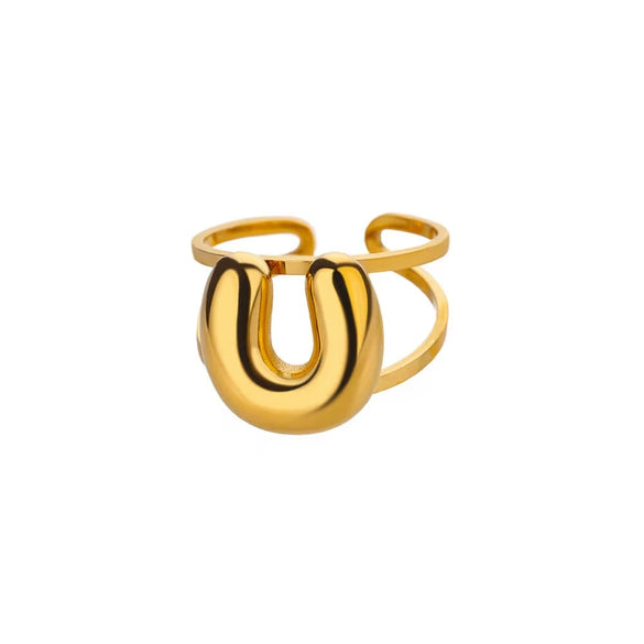 Stainless Steel English Letters Ring Unisex Opening Adjustable Electroplated Minimalist Style