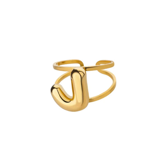 Stainless Steel English Letters Ring Unisex Opening Adjustable Electroplated Minimalist Style