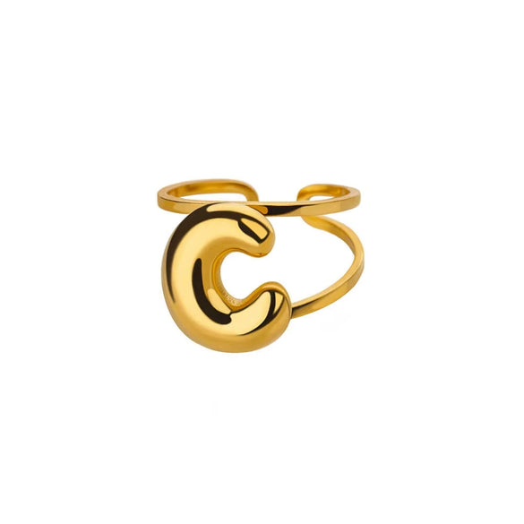 Stainless Steel English Letters Ring Unisex Opening Adjustable Electroplated Minimalist Style