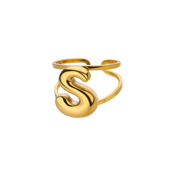 Stainless Steel English Letters Ring Unisex Opening Adjustable Electroplated Minimalist Style