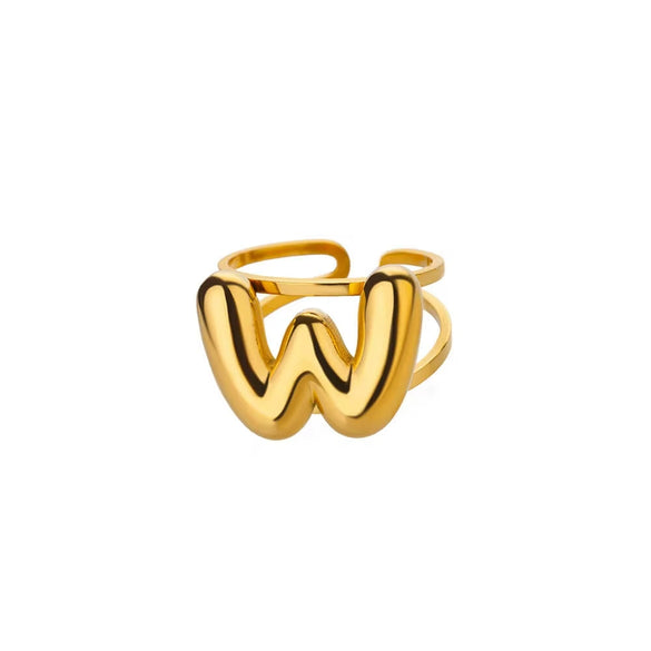 Stainless Steel English Letters Ring Unisex Opening Adjustable Electroplated Minimalist Style