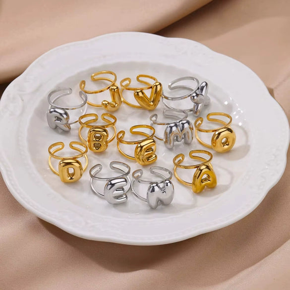 Stainless Steel English Letters Ring Unisex Opening Adjustable Electroplated Minimalist Style