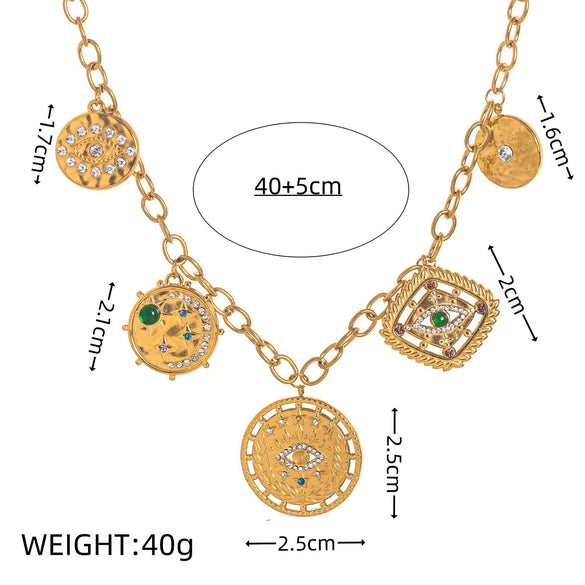 Stainless Steel Evil Eye Pendant With Drop Shape And Star Pattern Vacuum Plated 18K Gold Color