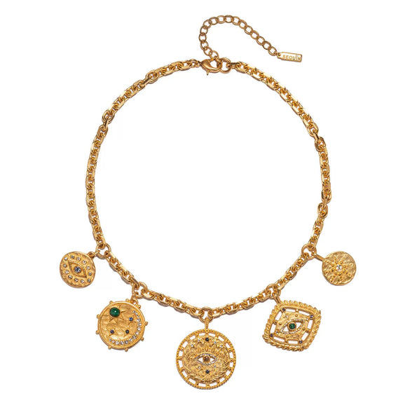 Stainless Steel Evil Eye Pendant With Star And Drop Shape Pattern Vacuum Plated 18K Gold Color