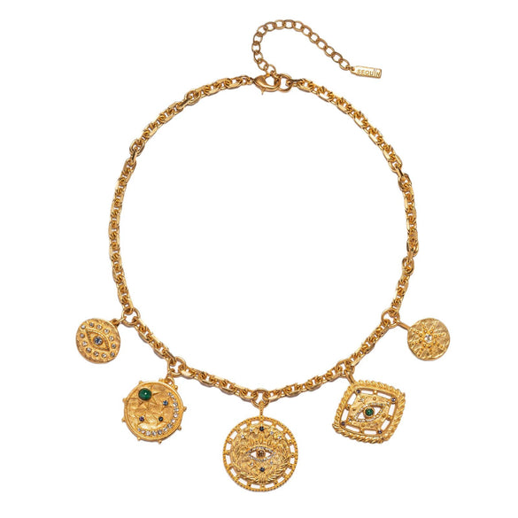 Stainless Steel Evil Eye Pendant With Star And Drop Shape Pattern Vacuum Plated 18K Gold Color