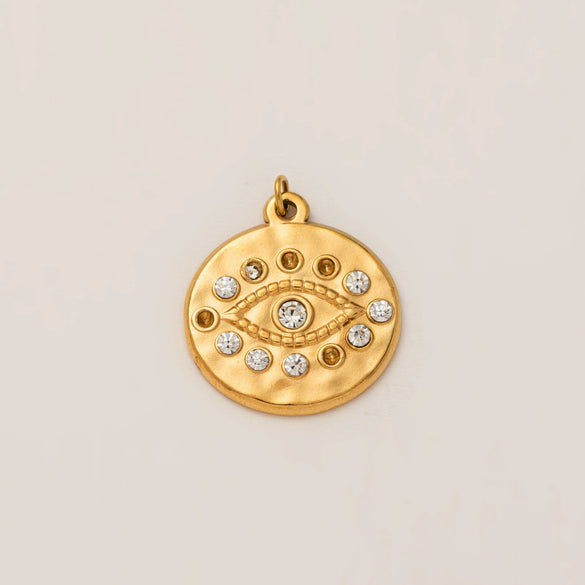 Stainless Steel Evil Eye Pendant With Star And Drop Shape Pattern Vacuum Plated 18K Gold Color