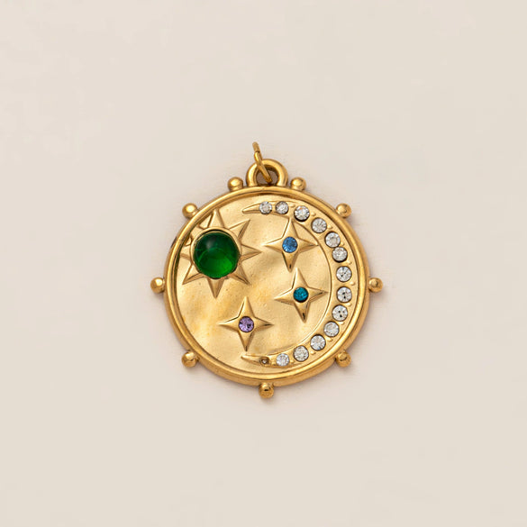 Stainless Steel Evil Eye Pendant With Star And Drop Shape Pattern Vacuum Plated 18K Gold Color