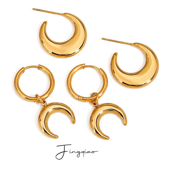 Stainless Steel Exaggerated Crescent Geometric Polished Women's Earrings