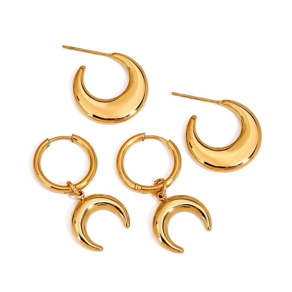 Stainless Steel Exaggerated Crescent Geometric Polished Women's Earrings