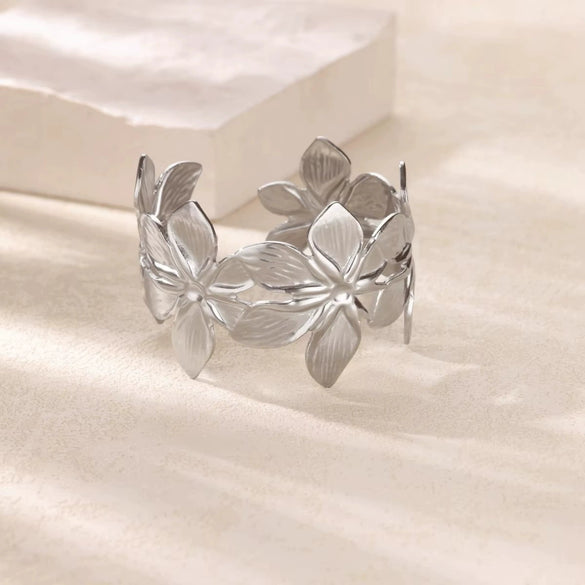 Stainless Steel Exaggerated Flower Butterfly Geometric Open Bracelet For Women Polish Process