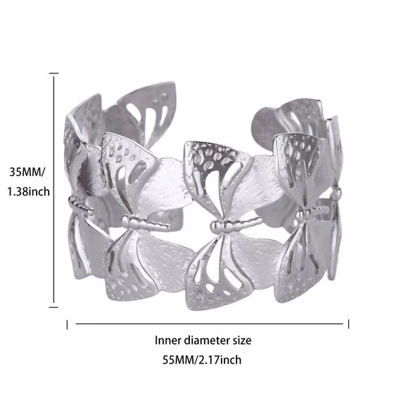 Stainless Steel Exaggerated Flower Butterfly Geometric Open Bracelet For Women Polish Process