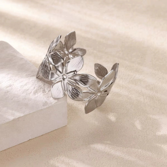 Stainless Steel Exaggerated Flower Butterfly Geometric Open Bracelet For Women Polish Process