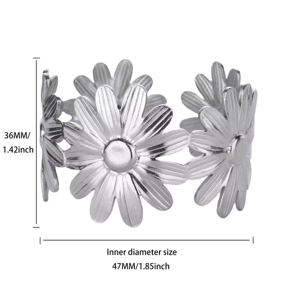 Stainless Steel Exaggerated Flower Butterfly Geometric Open Bracelet For Women Polish Process