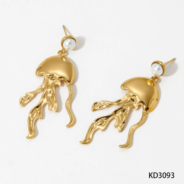 Stainless Steel Exaggerated Pearl Earrings With Marine Series Jellyfish Design Electroplated For Women
