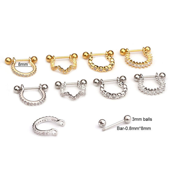 Stainless Steel Exotic Ushape Diamond Microembedded Earrings For Body Piercing Jewelry