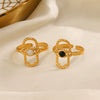 Stainless Steel Eye Open Ring For Women French Retro Style 18K Goldplated Black Oil Dripping Electroplated