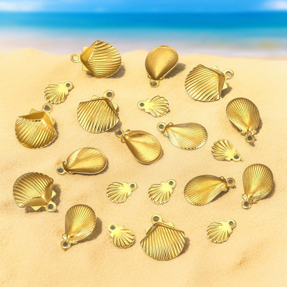 Stainless Steel Fan Shell Pendant Handmade Jewelry With 18K Gold Plated And Electroplating Treatment