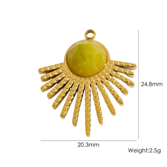 Stainless Steel Fanshaped Pendant Inlaid With Faceted Natural Stone Electroplated Diy Jewelry Accessories