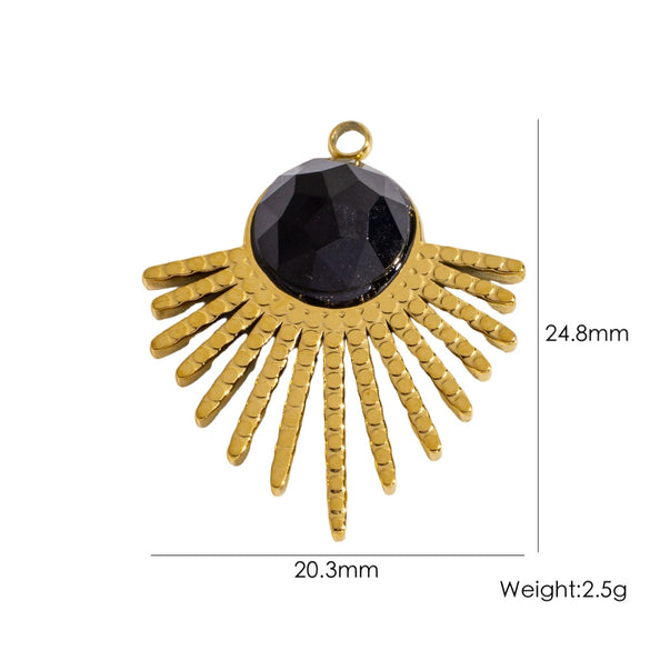Stainless Steel Fanshaped Pendant Inlaid With Faceted Natural Stone Electroplated Diy Jewelry Accessories