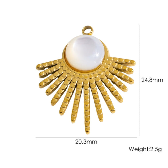 Stainless Steel Fanshaped Pendant Inlaid With Faceted Natural Stone Electroplated Diy Jewelry Accessories