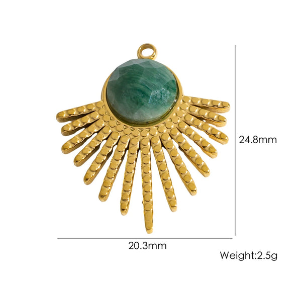 Stainless Steel Fanshaped Pendant Inlaid With Faceted Natural Stone Electroplated Diy Jewelry Accessories
