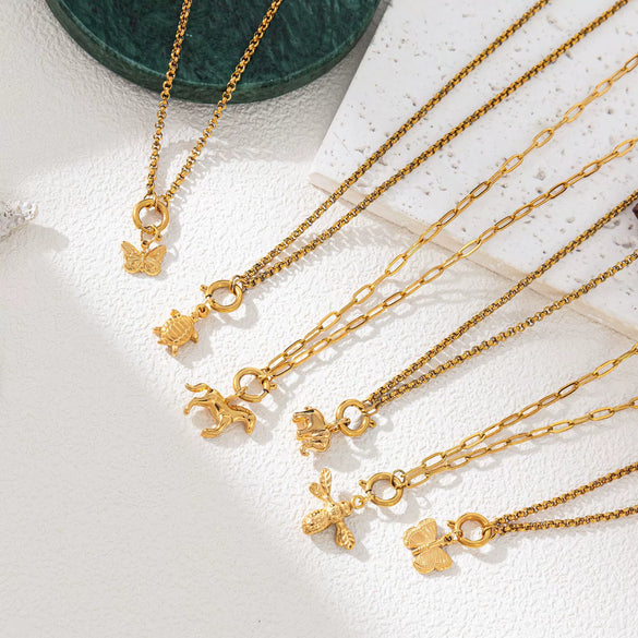 Stainless Steel Fashion Animal Series Geometric Pendant Necklace With Furnace Vacuum Plating 18K Gold Color