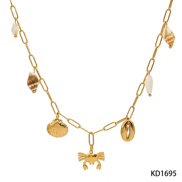 Stainless Steel Fashion Creative Ocean Wind Beach Shell Crab Pendant Necklace With Geometric Shape And Electroplating On O Word Chain For Women