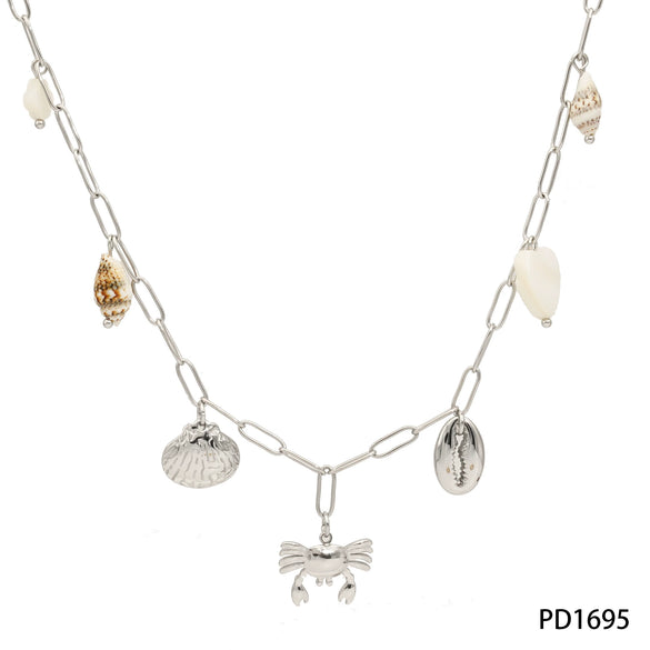 Stainless Steel Fashion Creative Ocean Wind Beach Shell Crab Pendant Necklace With Geometric Shape And Electroplating On O Word Chain For Women