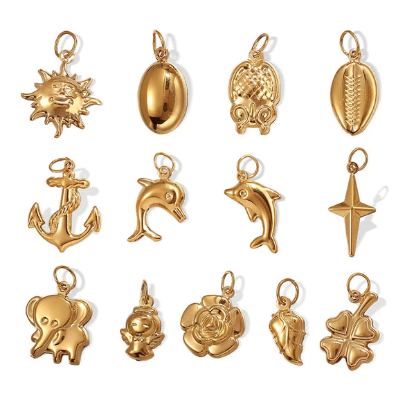 316L Stainless Steel Fashion Dolphin Fourleaf Clover Elephant Pendant Jewelry Accessories With Electroplating
