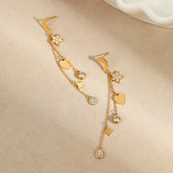 Stainless Steel Fashion Earrings With Star Geometric Pattern And 18K Gold Plated Tassel