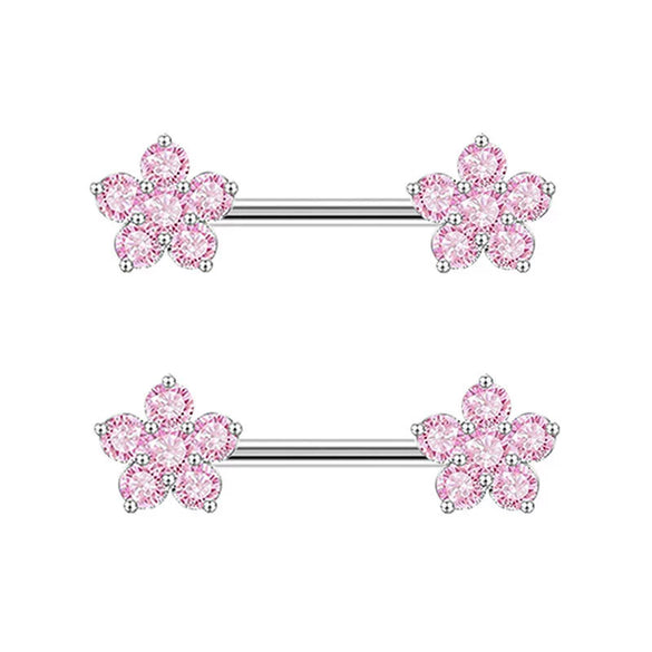 Stainless Steel Fashion Flower Peach Heart Microinlaid Zircon Nipple Ring Jewelry For Women Sold In Pairs