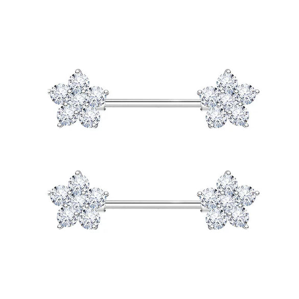 Stainless Steel Fashion Flower Peach Heart Microinlaid Zircon Nipple Ring Jewelry For Women Sold In Pairs