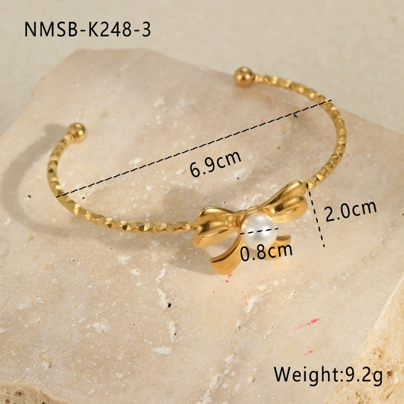 Stainless Steel Fashion Geometric Bow Drop Shape Electroplated Gold Plated Women's Bracelet Jewelry