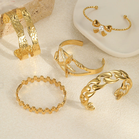 Stainless Steel Fashion Geometric Bow Drop Shape Electroplated Gold Plated Women's Bracelet Jewelry