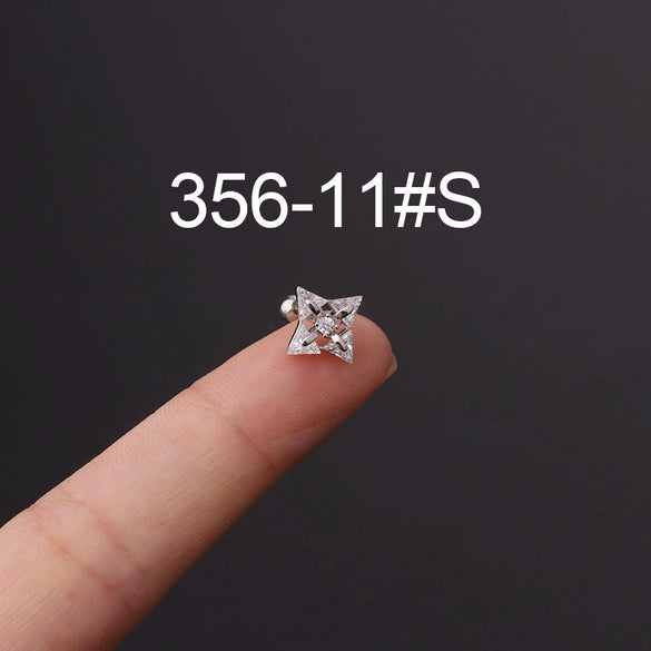 Stainless Steel Fashion Geometric Electroplated Zircon Ear Bone Puncture Earrings For Women