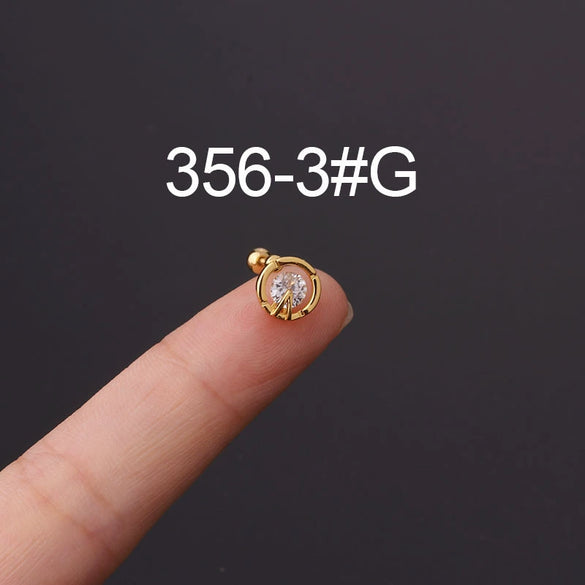 Stainless Steel Fashion Geometric Electroplated Zircon Ear Bone Puncture Earrings For Women