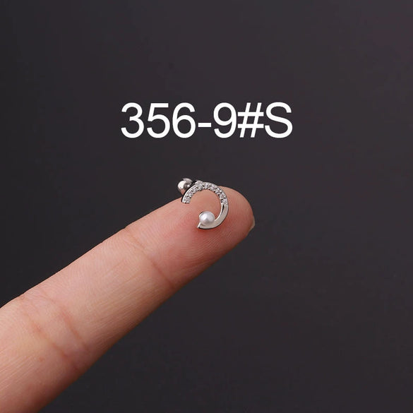 Stainless Steel Fashion Geometric Electroplated Zircon Ear Bone Puncture Earrings For Women
