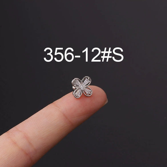 Stainless Steel Fashion Geometric Electroplated Zircon Ear Bone Puncture Earrings For Women