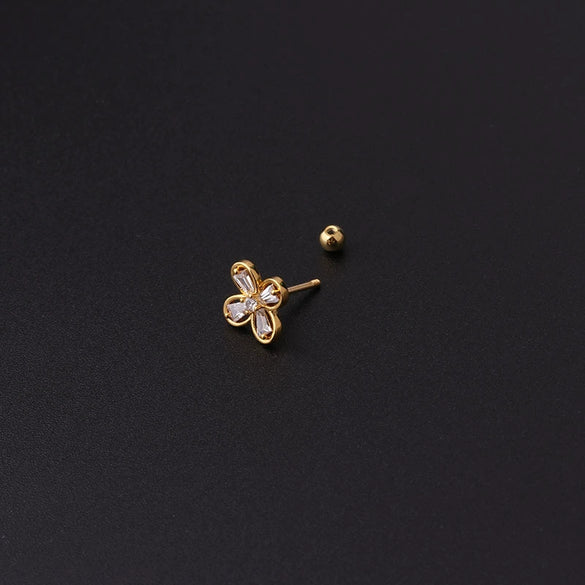 Stainless Steel Fashion Geometric Electroplated Zircon Ear Bone Puncture Earrings For Women
