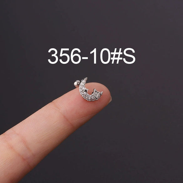 Stainless Steel Fashion Geometric Electroplated Zircon Ear Bone Puncture Earrings For Women